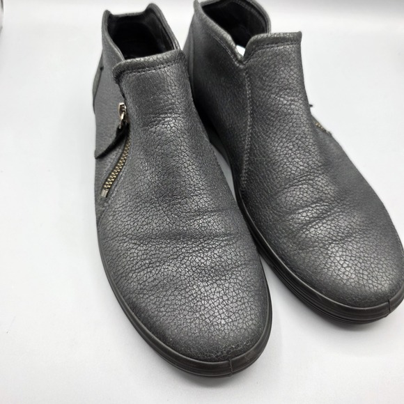 ECCO Bootie Womens 41 Gray Metallic Leather Extra Width Zipper Comfort Sneaker - Picture 2 of 15